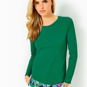 NWT Lilly Pulitzer Westley Long Sleeve Active Tee Fiddle Leaf Green Top